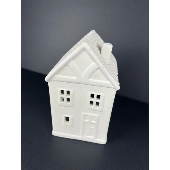Crate & Barrel White Ceramic Two Story Village House Luminary Curved Roof - Picture 4 of 12
